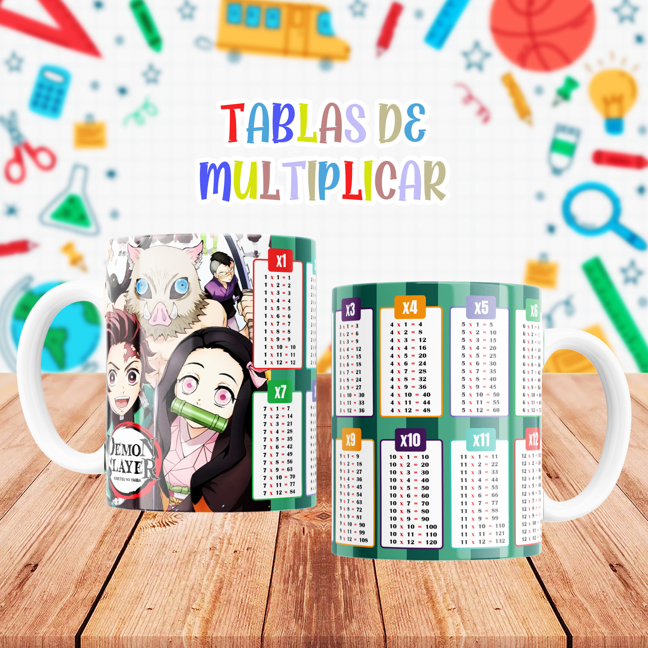Taza con Tablas de Multiplicar - Demon Slayer (0128)