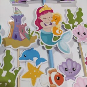 Topper de torta personalizado de Sirena y Fondo del Mar