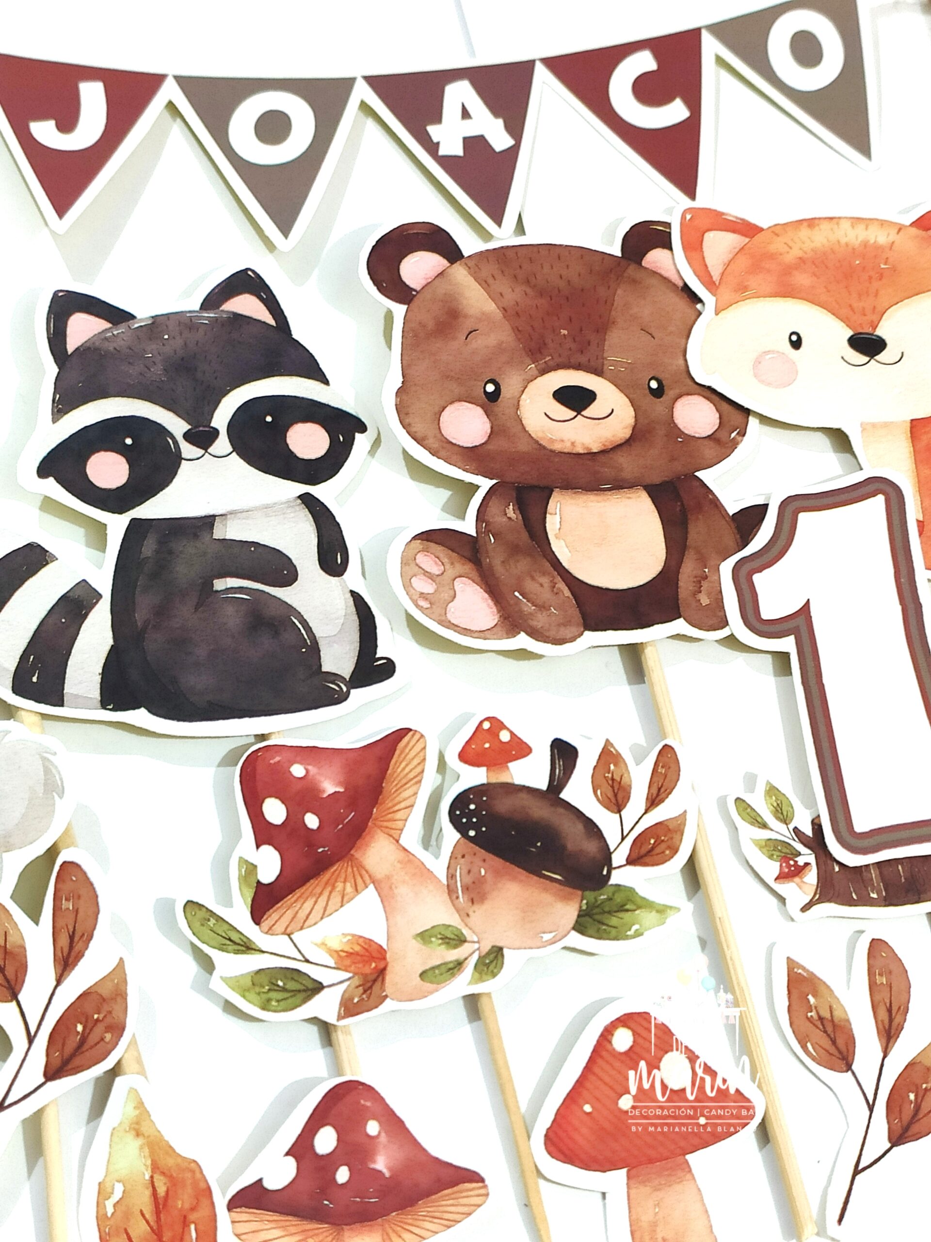 Topper de torta personalizado de Animales del Bosque Acuarelas - Imagen 2