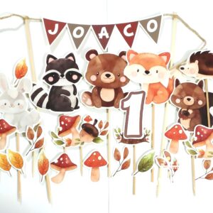 Topper de torta personalizado de Animales del Bosque Acuarelas