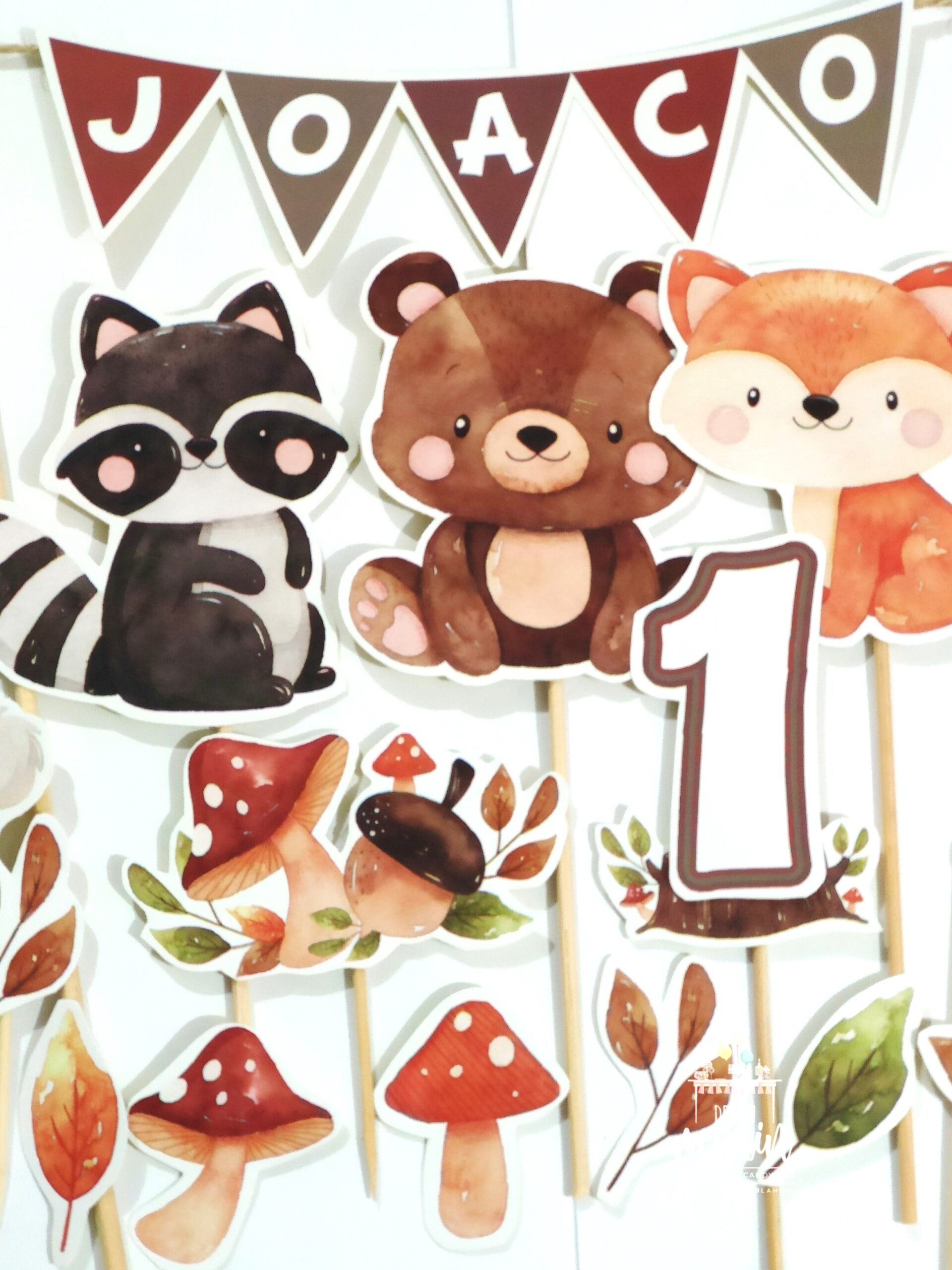 Topper de torta personalizado de Animales del Bosque Acuarelas - Imagen 5