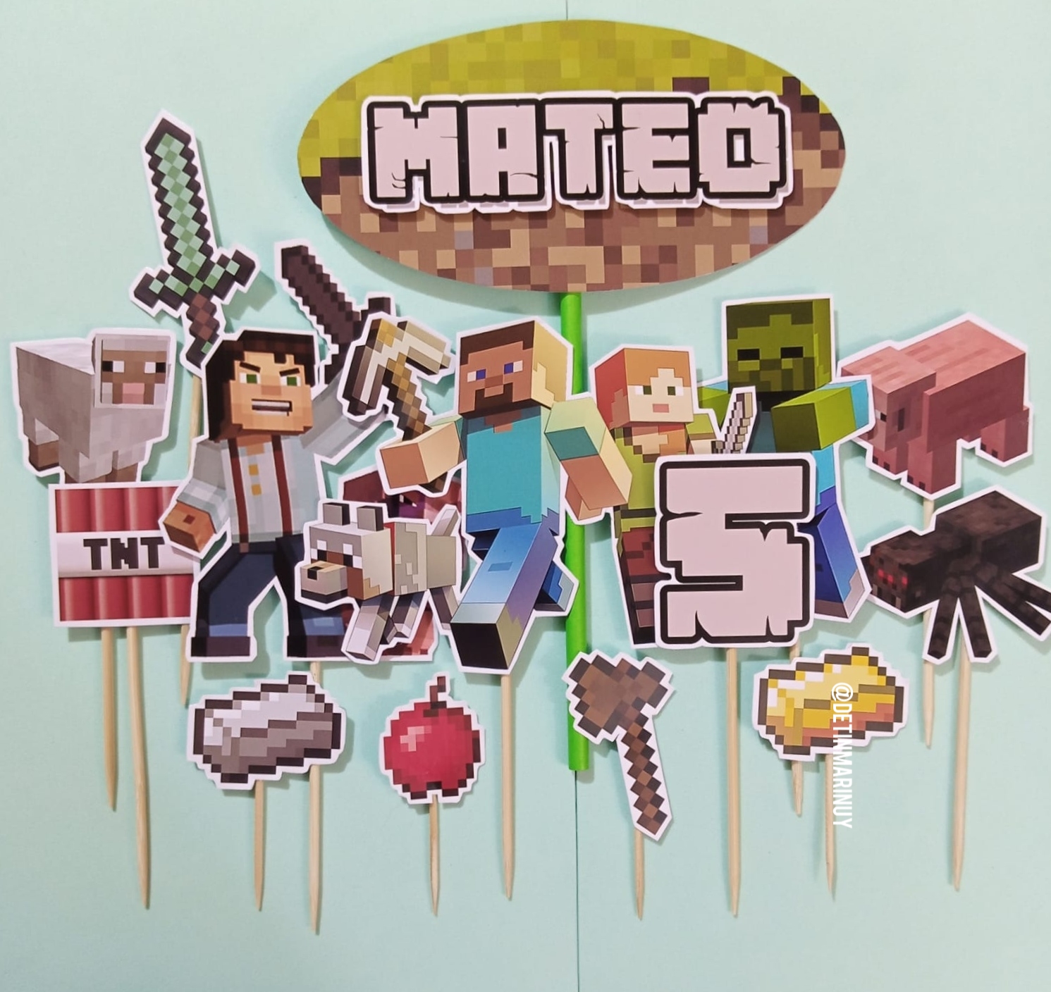 Topper de torta personalizado de Minecraft