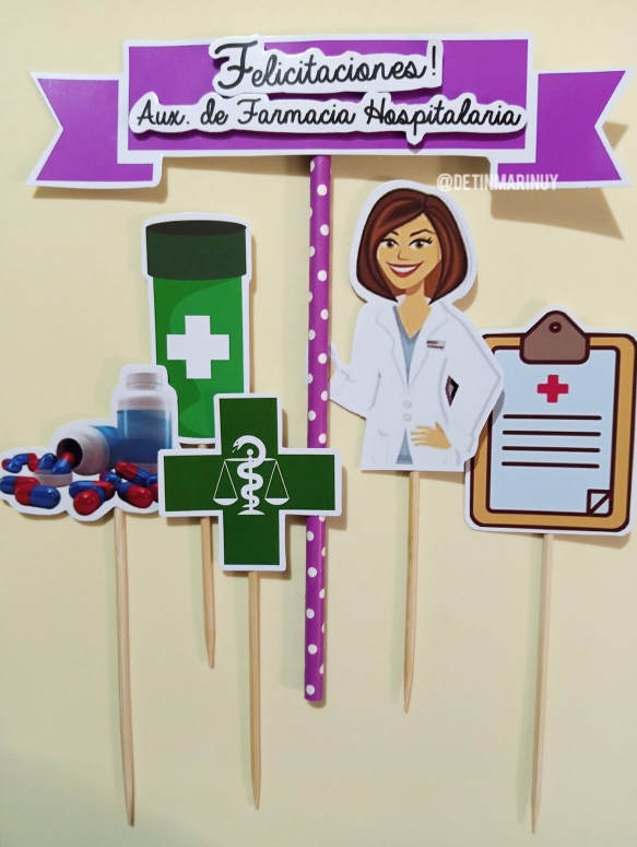 Topper de torta personalizado de Aux. de Farmacia Hospitalaria