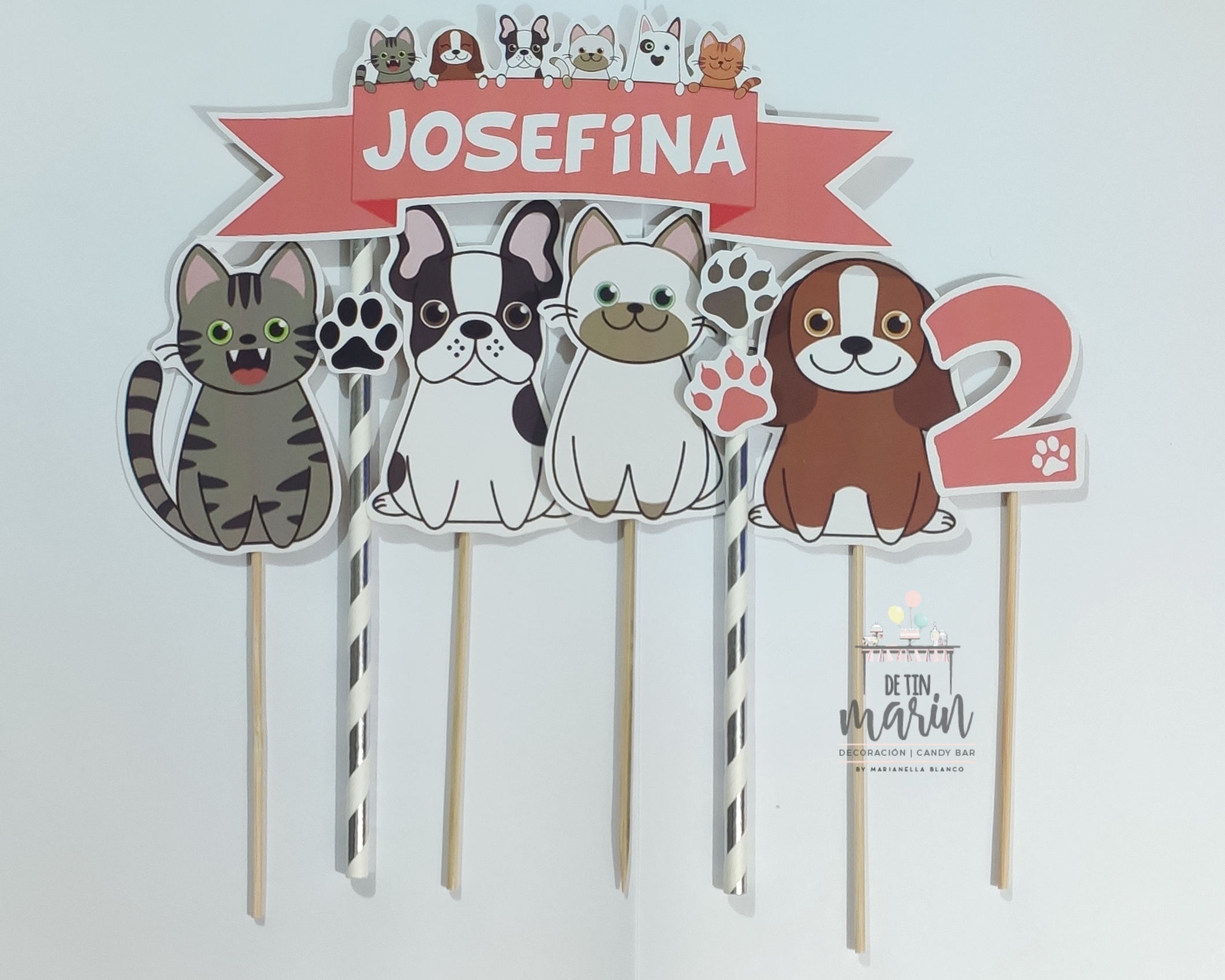 Topper de torta personalizado de Mascotas, perritos y gatitos - Imagen 3
