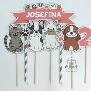 Topper de torta personalizado de Mascotas, perritos y gatitos
