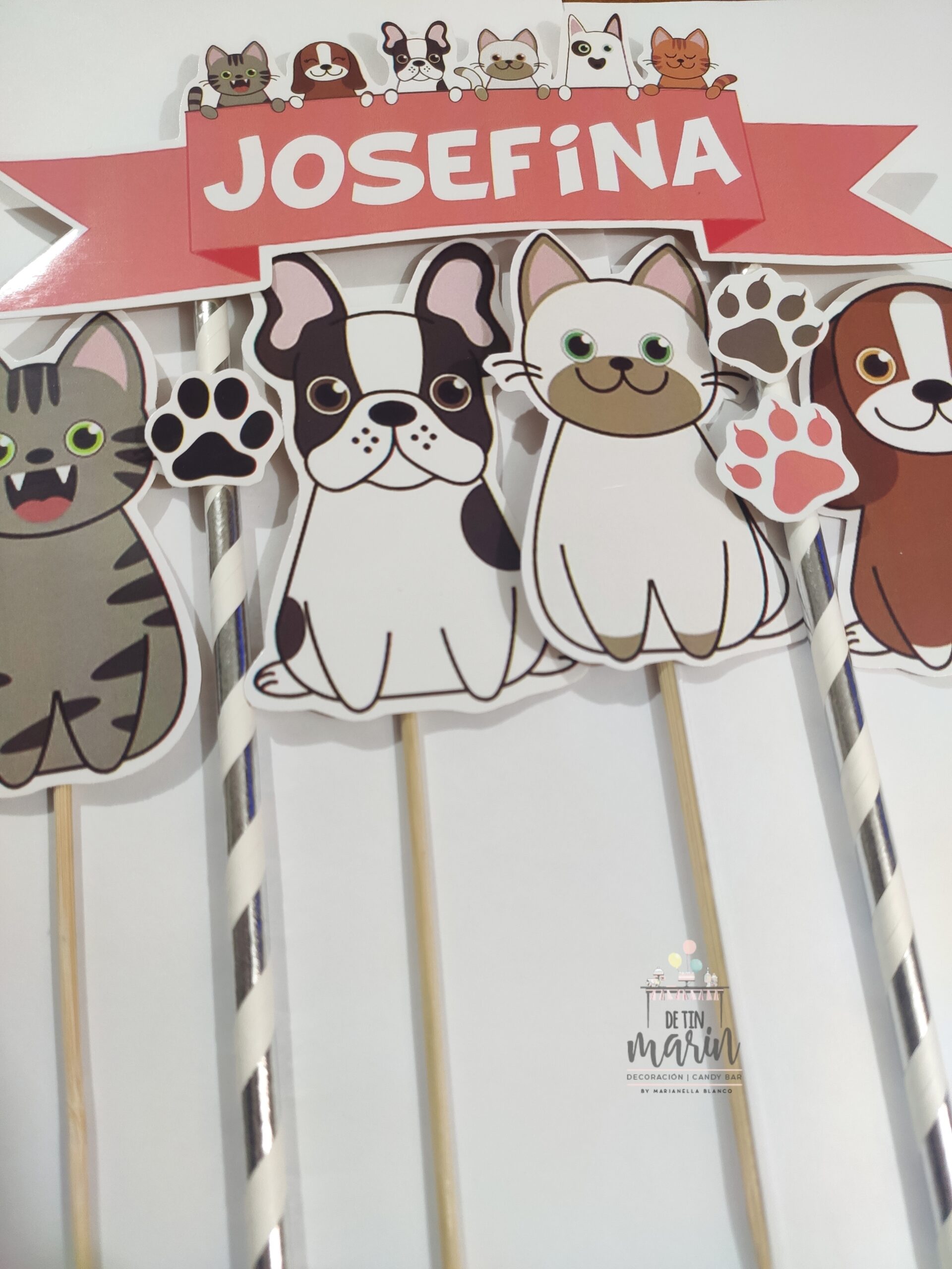 Topper de torta personalizado de Mascotas, perritos y gatitos - Imagen 4