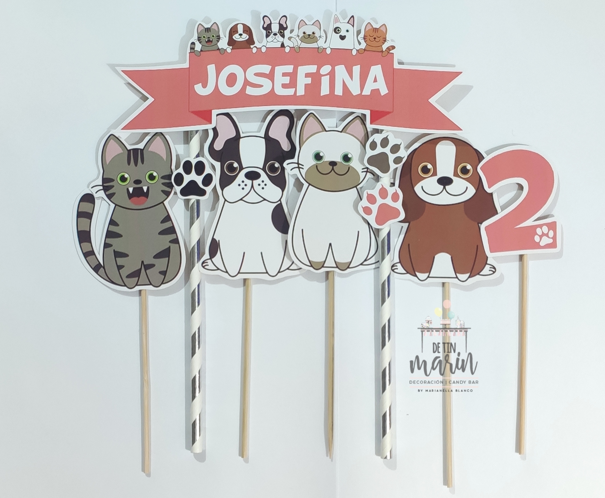 Topper de torta personalizado de Mascotas, perritos y gatitos