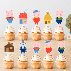 10 Toppers de Cupcakes de Los 3 Cerditos y el lobo Feroz