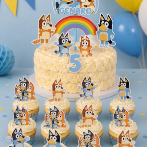 Topper de torta y de cupcakes Bluey personalizado DE TIN MARIN