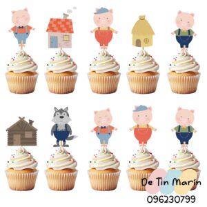 Toppers de Cupcakes de Los 3 Cerditos