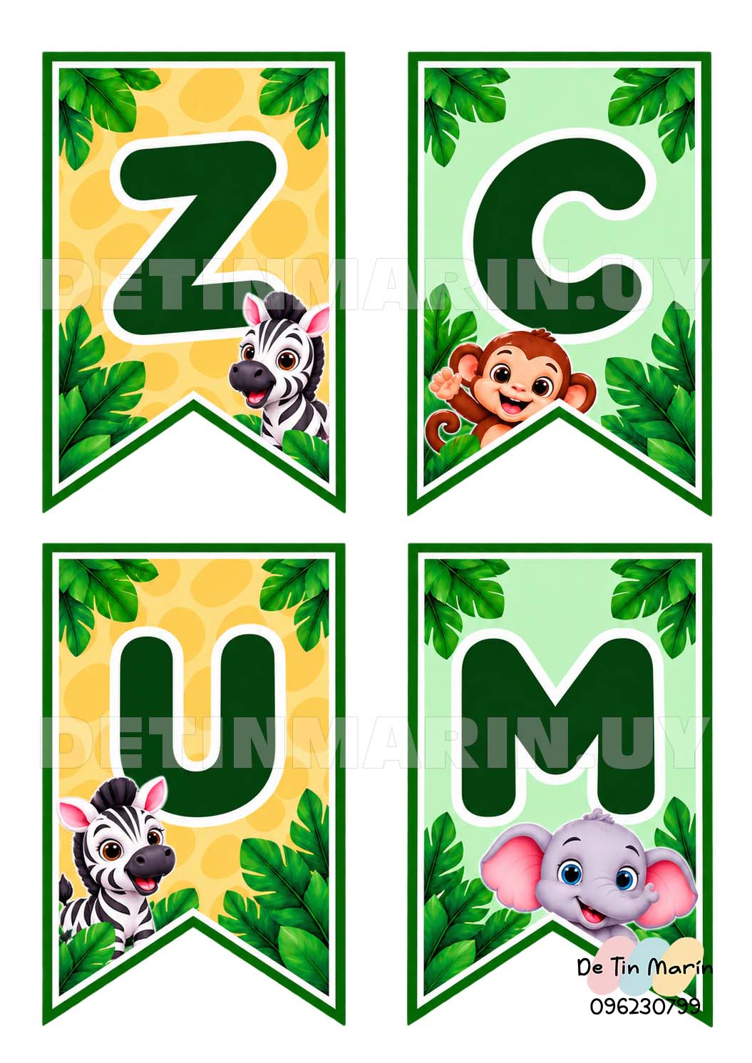Banderines decorativos para colgar animales safari Feliz Cumple