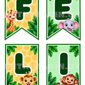 Banderines decorativos para colgar animales safari Feliz Cumple