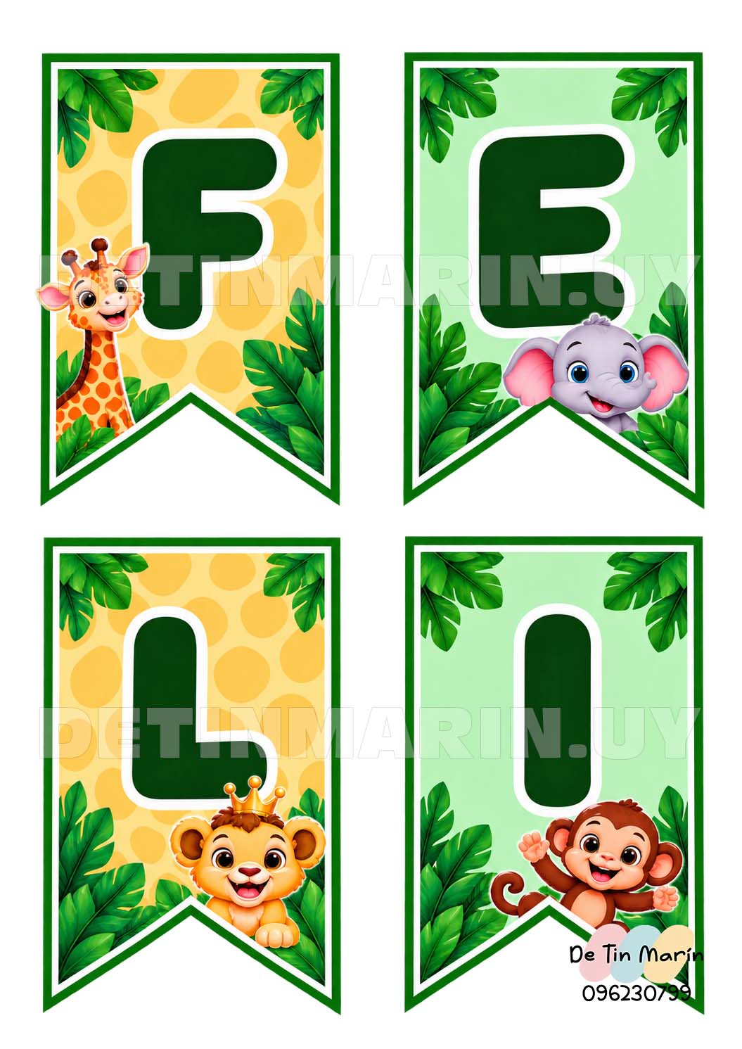Banderines decorativos para colgar animales safari Feliz Cumple