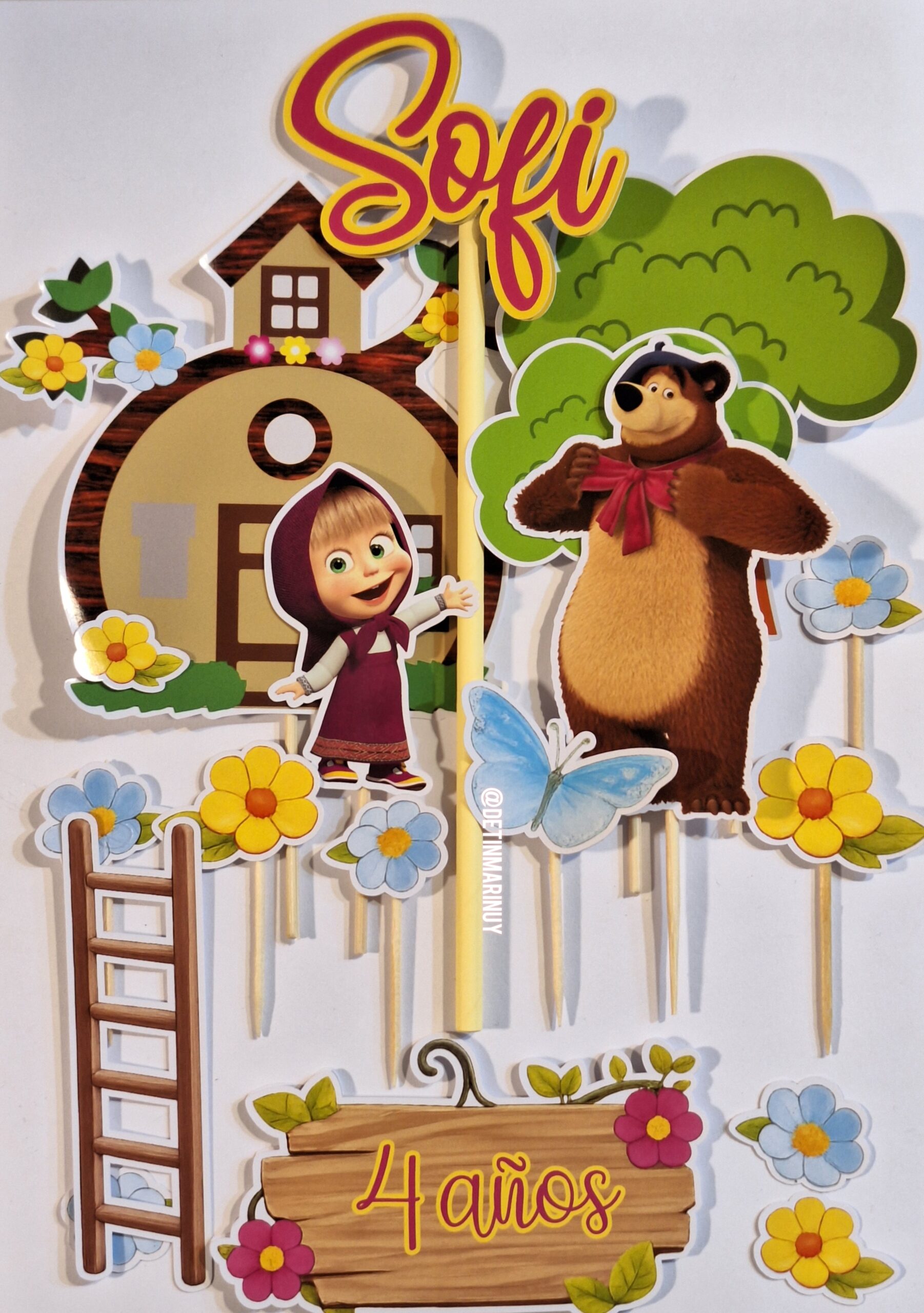 Topper de torta Masha y el Oso personalizado