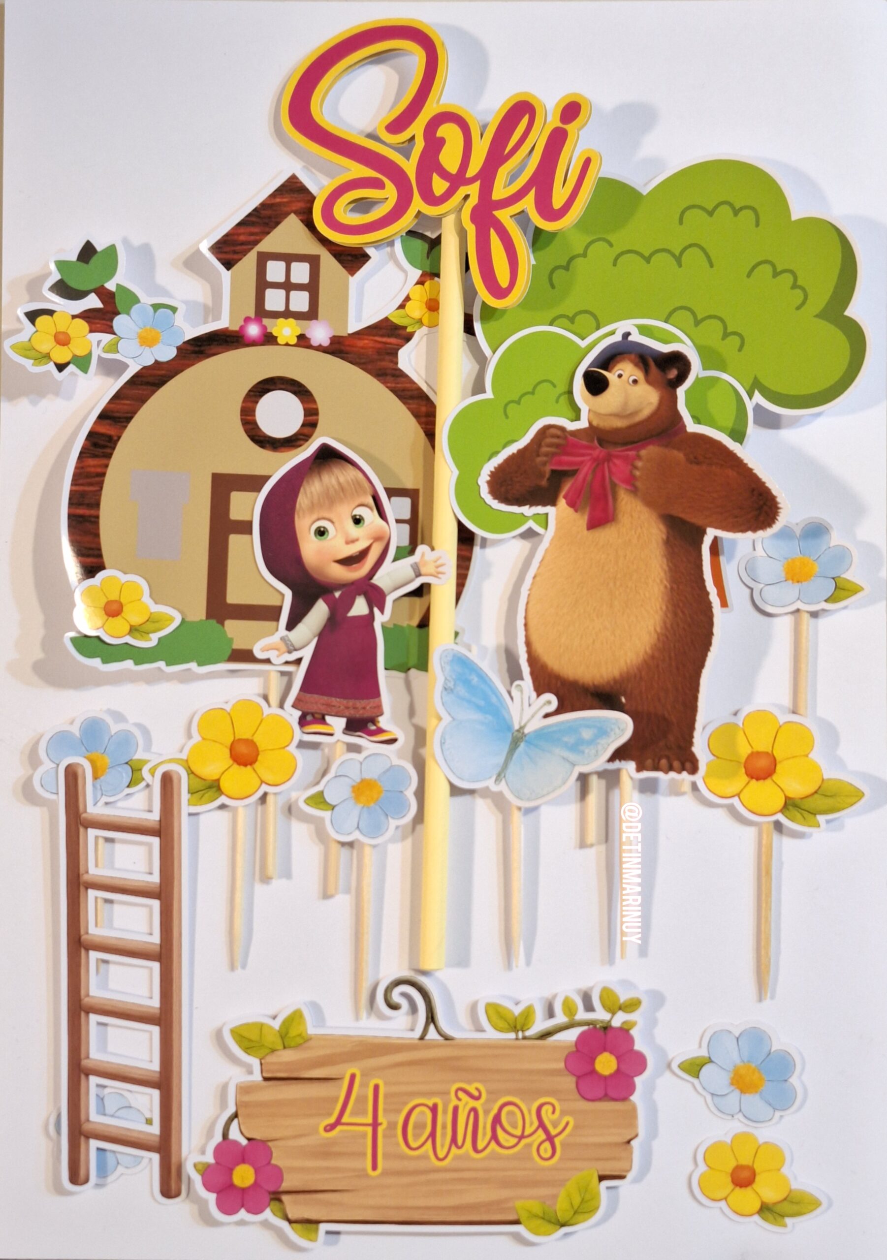 Topper para torta de Masha y el Oso personalizado - Imagen 4