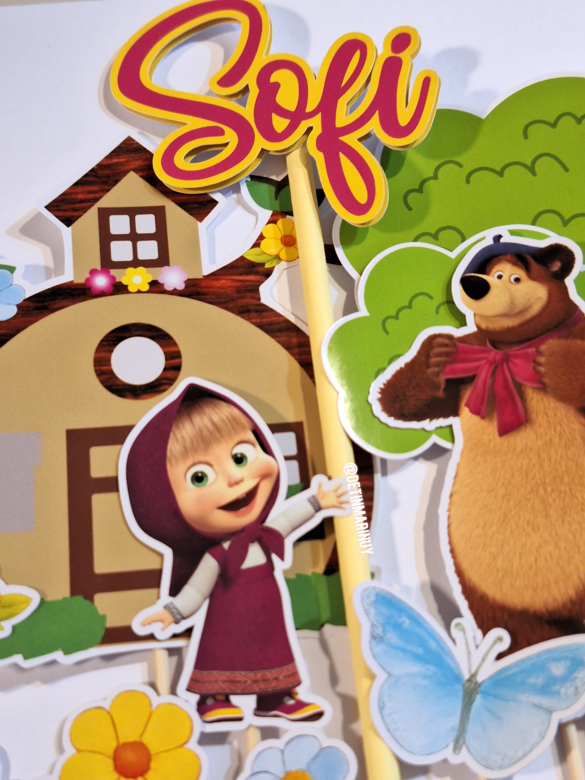 Topper para torta de Masha y el Oso personalizado - Imagen 2
