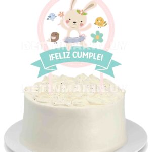 Topper de torta basico conejita feliz cumple con torta De Tin Marin