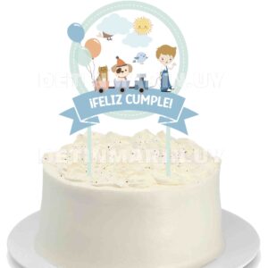 Topper de torta basico trencito feliz cumple en torta De Tin Marin