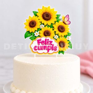 Topper de torta de Girasoles y mariposa Feliz Cumple