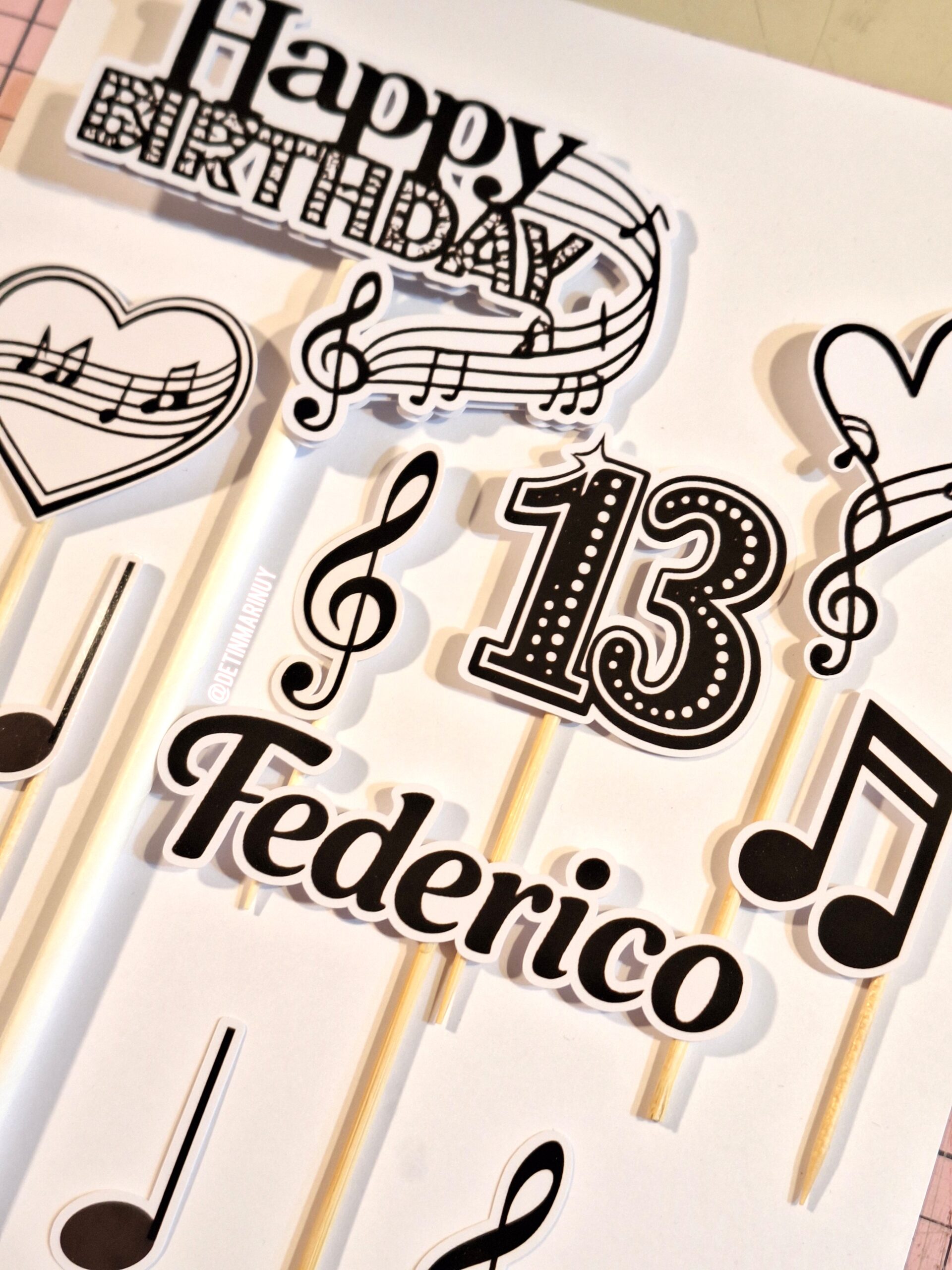 Topper de torta de notas musicales musica personalizado